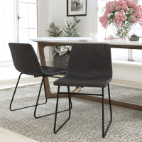 Flash Furniture ET-ER18345-18-GY-BK-GG 18 inch Dining Table Height Chair, Mid-Back Sled Base Dining Chair in Dark Gray LeatherSoft with Black Frame, Set of 2