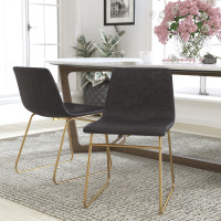 Flash Furniture ET-ER18345-18-GY-GG 18 inch Dining Table Height Chair, Mid-Back Sled Base Dining Chair in Dark Gray LeatherSoft with Gold Frame, Set of 2