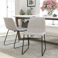 Flash Furniture ET-ER18345-18-LG-BK-GG 18 inch Dining Table Height Chair, Mid-Back Sled Base Dining Chair in Light Gray LeatherSoft with Black Frame, Set of 2