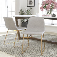 Flash Furniture ET-ER18345-18-LG-GG 18 inch Dining Table Height Chair, Mid-Back Sled Base Dining Chair in Light Gray LeatherSoft with Gold Frame, Set of 2