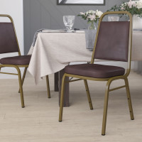 Flash Furniture HERCULES Series Trapezoidal Back Stacking Banquet Chair with Brown Vinyl and 2.5'' Thick Seat - Gold Frame FD-BHF-1-ALLGOLD-BN-GG