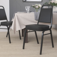 Flash Furniture HERCULES Series Trapezoidal Back Stacking Banquet Chair with Black Vinyl and 2.5'' Thick Seat - Black Frame FD-BHF-1-GG