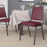 Flash Furniture HERCULES Trapezoidal Stacking Banquet Chair Burgundy Vinyl - Silver Vein Frame FD-BHF-1-SILVERVEIN-BY-GG