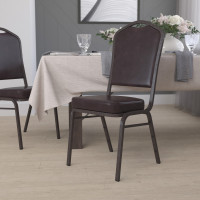 Flash Furniture HERCULES Series Crown Back Stacking Banquet Chair with Brown Vinyl and 2.5'' Thick Seat - Copper Vein Frame FD-C01-COPPER-BRN-VY-GG