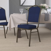 Flash Furniture HERCULES Crown Back Stacking Banquet Chair Navy Blue Fabric - Gold Vein Frame FD-C01-GOLDVEIN-208-GG