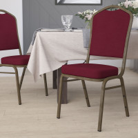 Flash Furniture HERCULES Series Crown Back Stacking Banquet Chair with Burgundy Fabric and 2.5'' Thick Seat - Gold Vein Frame FD-C01-GOLDVEIN-3169-GG