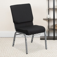 Flash Furniture HERCULES 18.5'' Wide Black Patterned Church Chair Silver Vein Frame FD-CH02185-SV-JP02-BAS-G