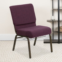 Flash Furniture HERCULES 21'' Extra Wide Plum Church Chair  Gold Vein Frame FD-CH0221-4-GV-005-BAS-GG