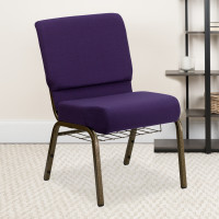 Flash Furniture HERCULES 21'' Extra Wide Royal Purple Church Chair Gold Vein Frame FD-CH0221-4-GV-ROY-BAS-GG