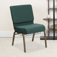 Flash Furniture HERCULES 21'' Extra Wide Hunter Green Dot Patterned Church Chair Gold Vein Frame FD-CH0221-4-GV