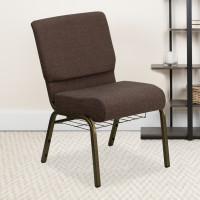 Flash Furniture HERCULES 21'' Extra Wide Brown Church Chair Gold Vein Frame FD-CH0221-4-GV-S0819-BAS-GG