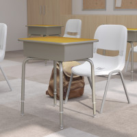 Flash Furniture FD-DESK-GY-MPL-GG Billie Student Desk with Open Front Metal Book Box - Maple/Silver
