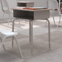 Flash Furniture FD-DESK-GY-WAL-GG Billie Student Desk with Open Front Metal Book Box - Walnut/Silver