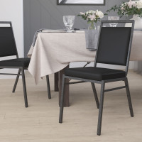 Flash Furniture FD-LUX-SIL-BK-V-GG HERCULES Series Square Back Stacking Banquet Chair in Black Vinyl with Silvervein Frame