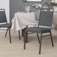 Flash Furniture FD-LUX-SIL-DKGY-GG HERCULES Series Square Back Stacking Banquet Chair in Dark Gray Fabric with Silvervein Frame