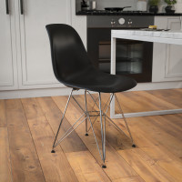 Flash Furniture FH-130-CPP1-BK-GG Elon Series Black Plastic Chair with Chrome Base 