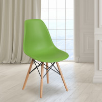 Flash Furniture FH-130-DPP-GN-GG Elon Series Green Plastic Chair with Wood Base 