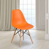 Flash Furniture FH-130-DPP-OR-GG Elon Series Orange Plastic Chair with Wood Base 