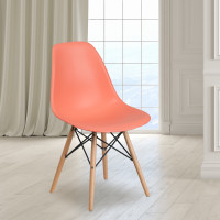 Flash Furniture FH-130-DPP-PE-GG Elon Series Peach Plastic Chair with Wood Base 