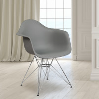 Flash Furniture FH-132-CPP1-GY-GG Alonza Series Moss Gray Plastic Chair with Chrome Base 