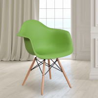 Flash Furniture FH-132-DPP-GN-GG Alonza Series Green Plastic Chair with Wood Base 