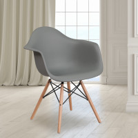 Flash Furniture FH-132-DPP-GY-GG Alonza Series Moss Gray Plastic Chair with Wood Base 