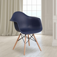Flash Furniture FH-132-DPP-NY-GG Alonza Series Navy Plastic Chair with Wood Base 