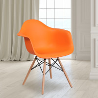 Flash Furniture FH-132-DPP-OR-GG Alonza Series Orange Plastic Chair with Wood Base 
