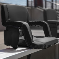 Flash Furniture FV-FA090-BK-2-GG Set of 2 Black Portable Lightweight Reclining Stadium Chairs with Armrests, Padded Back & Seat - Storage Pockets & Backpack Straps