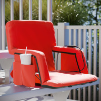 Flash Furniture FV-FA090HH-RD-GG Malta Red Portable Heated Reclining Stadium Chair with Armrests, Heated Padded Back & Heated Seat with Dual Storage Pockets and Backpack Straps