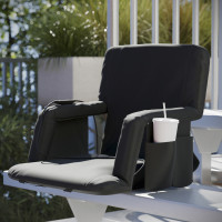 Flash Furniture FV-FA090LH-BK-GG Malta Extra Wide Black Portable Heated Reclining Stadium Chair w/Armrests, Padded Back & Heated Seat w/Dual Storage Pockets and Backpack Straps