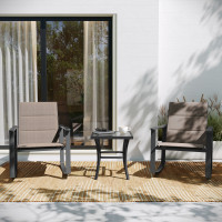 Flash Furniture FV-FSC-2315-BRN-GG Brazos 3 Piece Outdoor Rocking Chair Bistro Set with Flex Comfort Material and Steel Framed Glass Top Table, Brown/Black