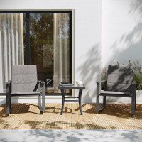 Flash Furniture FV-FSC-2315-GRY-GG Brazos 3 Piece Outdoor Rocking Chair Bistro Set with Flex Comfort Material and Steel Framed Glass Top Table, Gray/Black
