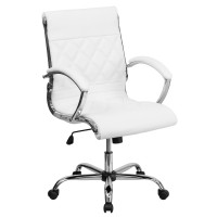 Flash Furniture Mid-Back Designer White Leather Executive Office Chair with Chrome Base GO-1297M-MID-WHITE-GG