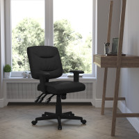 Flash Furniture Mid-Back Black Leather Multi-Functional Task Chair with Height Adjustable Arms GO-1574-BK-A-GG
