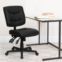 Flash Furniture Mid-Back Black Leather Multi-Functional Task Chair GO-1574-BK-GG
