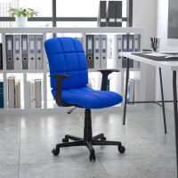 Flash Furniture Mid-Back Blue Quilted Vinyl Task Chair with Nylon Arms GO-1691-1-BLUE-A-GG