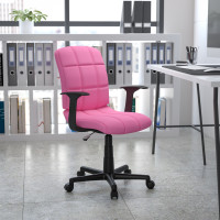 Flash Furniture Mid-Back Pink Quilted Vinyl Task Chair with Nylon Arms GO-1691-1-PINK-A-GG