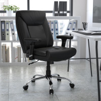 Flash Furniture GO-2073-LEA-GG Hercules Series Big & Tall Leather Task Chair with Height Adjustable Arms in Black