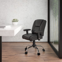 Flash Furniture GO-2132-LEA-GG Hercules Series Big & Tall Leather Task Chair with Height Adjustable Arms in Black