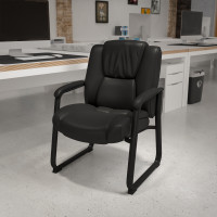 Flash Furniture GO-2138-GG Hercules Series Big & Tall Leather Executive Side Chair with Sled Base in Black