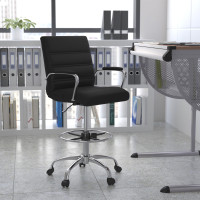 Flash Furniture GO-2286B-BK-GG Mid-Back Black LeatherSoft Drafting Chair with Adjustable Foot Ring and Chrome Base