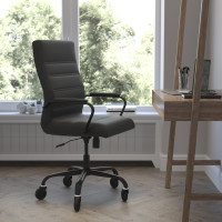 Flash Furniture GO-2286H-BK-BK-RLB-GG Whitney High Back Black LeatherSoft Executive Swivel Office Chair with Black Frame, Arms, and Transparent Roller Wheels