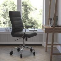 Flash Furniture GO-2286H-BK-RLB-GG Whitney High Back Black LeatherSoft Executive Swivel Office Chair with Chrome Frame, Arms, and Transparent Roller Wheels