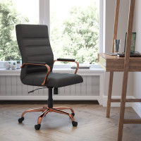 Flash Furniture GO-2286H-BK-RSGLD-GG High Back Black Leather Executive Swivel Chair with Rose Gold Frame and Arms 