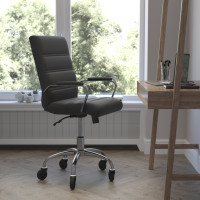 Flash Furniture GO-2286M-BK-RLB-GG Camilia Mid-Back Black LeatherSoft Executive Swivel Office Chair with Chrome Frame, Arms, and Transparent Roller Wheels