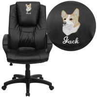 Flash Furniture GO-5301BSPEC-BK-LEA-TXTEMB-GG Dreamweaver Personalized Black Leather Executive Swivel Office Chair with Arms
