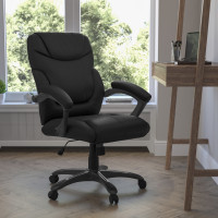 Flash Furniture Mid-Back Black Leather Overstuffed Office Chair GO-724M-MID-BK-LEA-GG