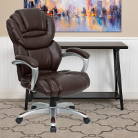 Flash Furniture High Back Brown Leather Executive Office Chair with Leather Padded Loop Arms GO-901-BN-GG