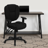 Flash Furniture Mid-Back Black Fabric Multi-Functional Ergonomic Task Chair with Arms GO-930F-BK-ARMS-GG